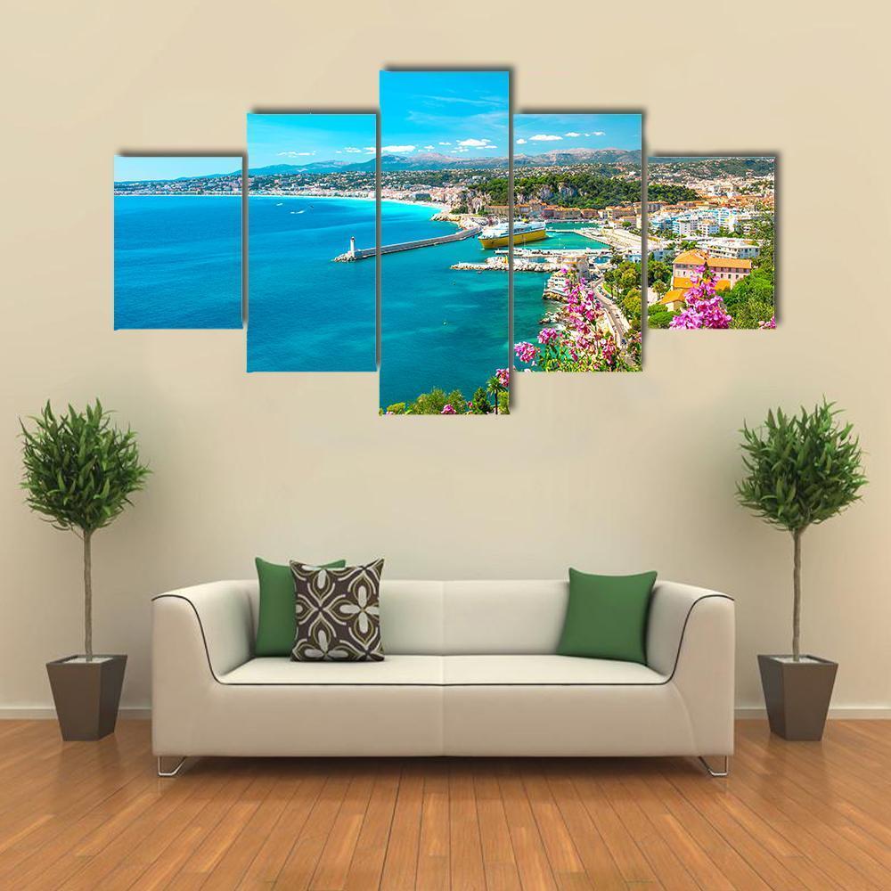 Turquoise Mediterranean Sea And Blue Sky Canvas Wall Art-5 Star-Gallery Wrap-62" x 32"-Tiaracle