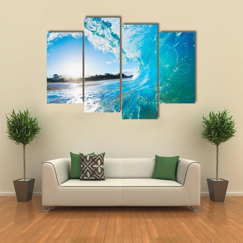 Turquoise Ocean Wave Canvas Wall Art-4 Pop-Gallery Wrap-50" x 32"-Tiaracle