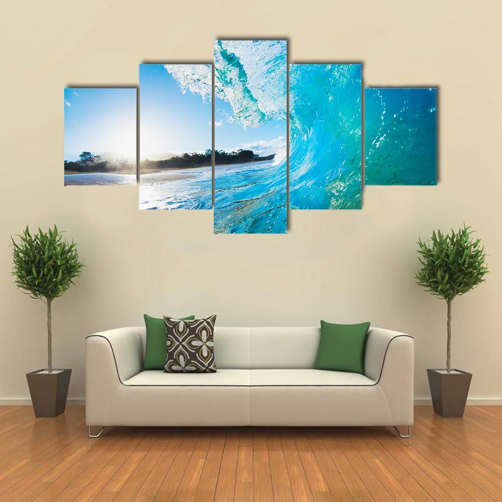 Turquoise Ocean Wave Canvas Wall Art-5 Star-Gallery Wrap-62" x 32"-Tiaracle
