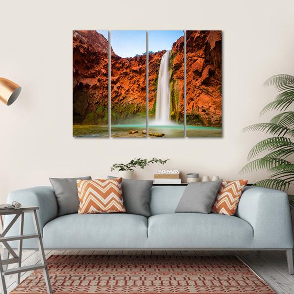 Turquoise Waters Of Mooney Falls Canvas Wall Art-4 Horizontal-Gallery Wrap-34" x 24"-Tiaracle