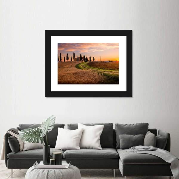 Tuscan Sunrise Landscape Canvas Wall Art-1 Piece-Framed Print-20" x 16"-Tiaracle