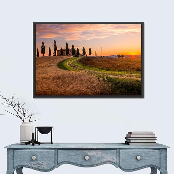 Tuscan Sunrise Landscape Canvas Wall Art-5 Horizontal-Gallery Wrap-22" x 12"-Tiaracle
