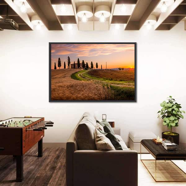 Tuscan Sunrise Landscape Canvas Wall Art-5 Horizontal-Gallery Wrap-22" x 12"-Tiaracle