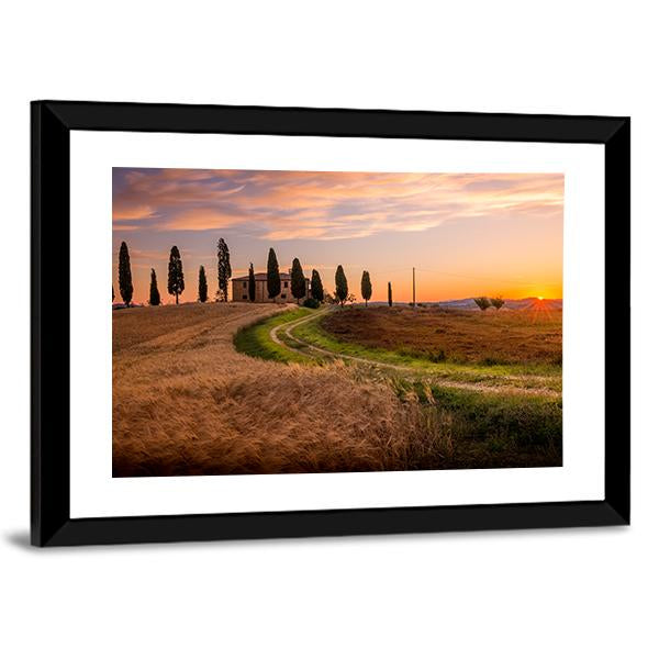 Tuscan Sunrise Landscape Canvas Wall Art-5 Horizontal-Gallery Wrap-22" x 12"-Tiaracle