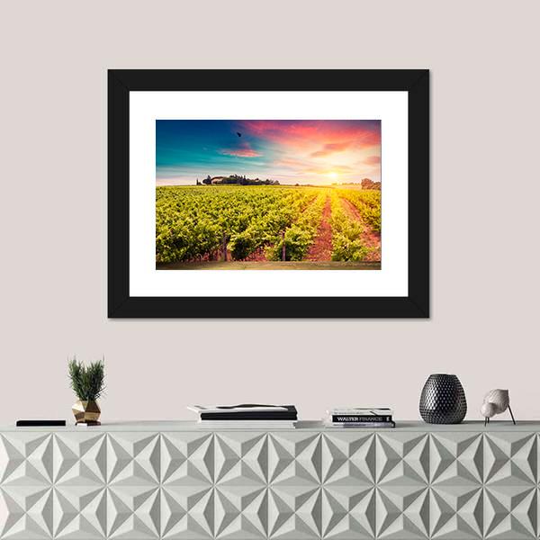 Tuscan vineyards At Sunset Canvas Wall Art-3 Horizontal-Gallery Wrap-25" x 16"-Tiaracle