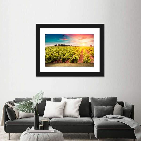 Tuscan vineyards At Sunset Canvas Wall Art-1 Piece-Framed Print-20" x 16"-Tiaracle