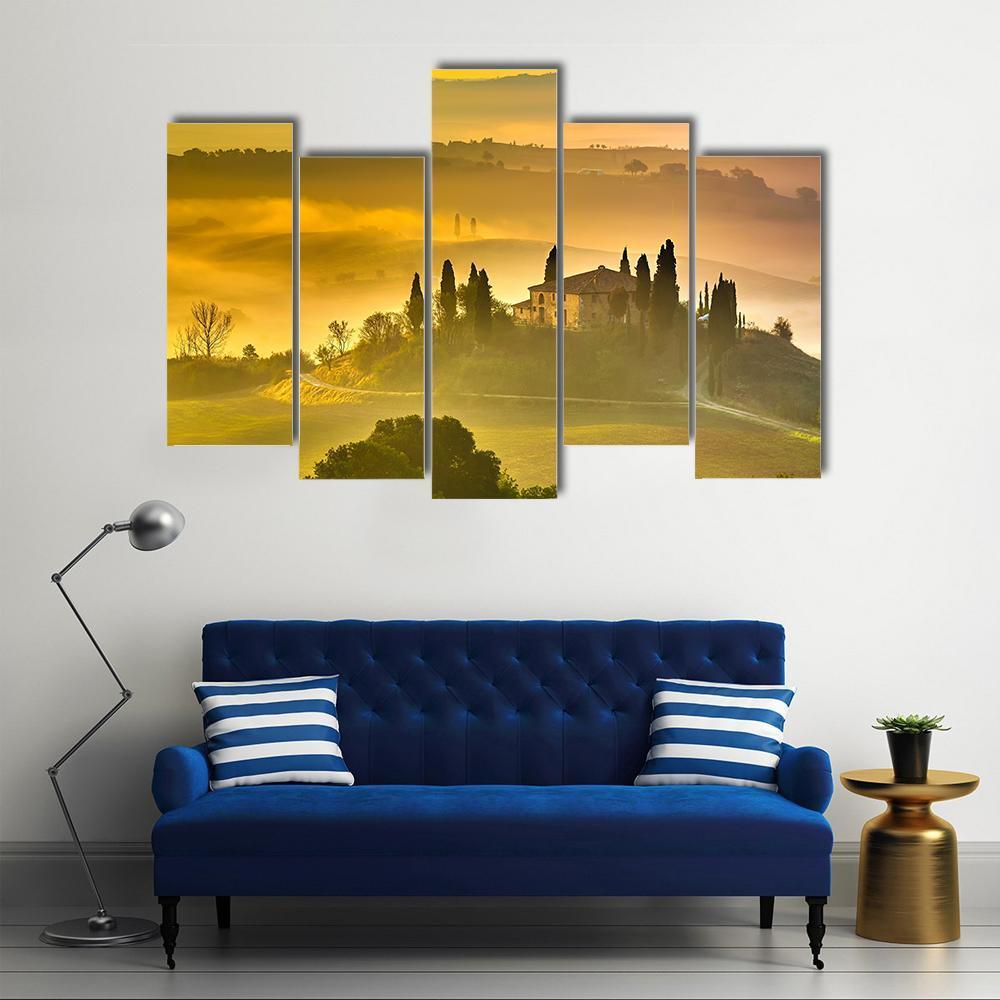 Tuscany At Early Morning Canvas Wall Art-5 Pop-Gallery Wrap-47" x 32"-Tiaracle