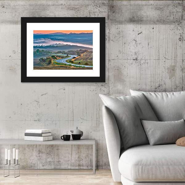 Tuscany Landscape At Sunrise Canvas Wall Art-3 Horizontal-Gallery Wrap-25" x 16"-Tiaracle