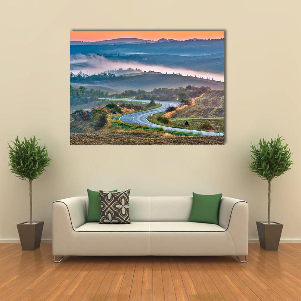 Tuscany Landscape At Sunrise Canvas Wall Art-1 Piece-Gallery Wrap-36" x 24"-Tiaracle