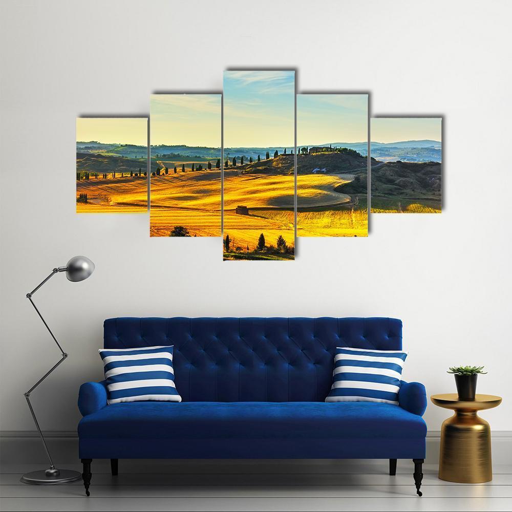 Tuscany Rural Landscape Countryside Farm Canvas Wall Art-5 Star-Gallery Wrap-62" x 32"-Tiaracle