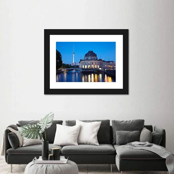 Tv Tower View In Berlin Canvas Wall Art-1 Piece-Framed Print-20" x 16"-Tiaracle