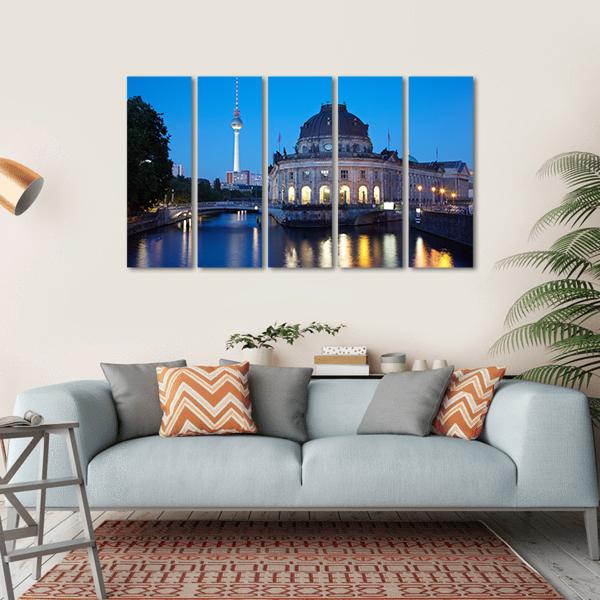 Tv Tower View In Berlin Canvas Wall Art-5 Horizontal-Gallery Wrap-22" x 12"-Tiaracle