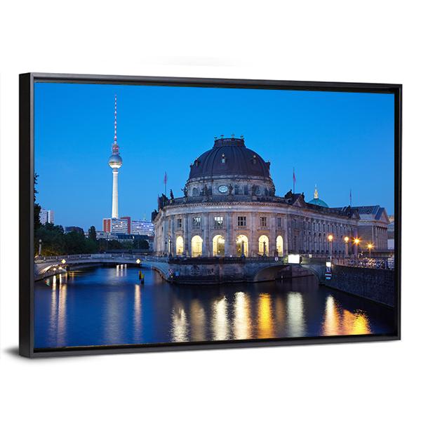 Tv Tower View In Berlin Canvas Wall Art-3 Horizontal-Gallery Wrap-25" x 16"-Tiaracle