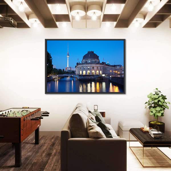 Tv Tower View In Berlin Canvas Wall Art-3 Horizontal-Gallery Wrap-25" x 16"-Tiaracle