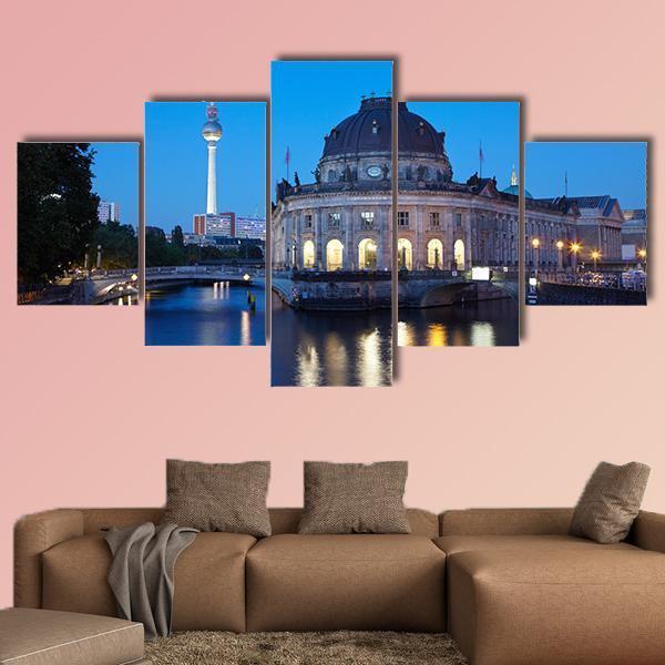 Tv Tower View In Berlin Canvas Wall Art-5 Star-Gallery Wrap-62" x 32"-Tiaracle