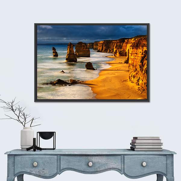 Twelve Apostles In Australia At Sunset Canvas Wall Art-3 Horizontal-Gallery Wrap-25" x 16"-Tiaracle