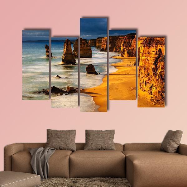 Twelve Apostles In Australia At Sunset Canvas Wall Art-5 Pop-Gallery Wrap-47" x 32"-Tiaracle