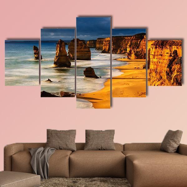 Twelve Apostles In Australia At Sunset Canvas Wall Art-5 Star-Gallery Wrap-62" x 32"-Tiaracle