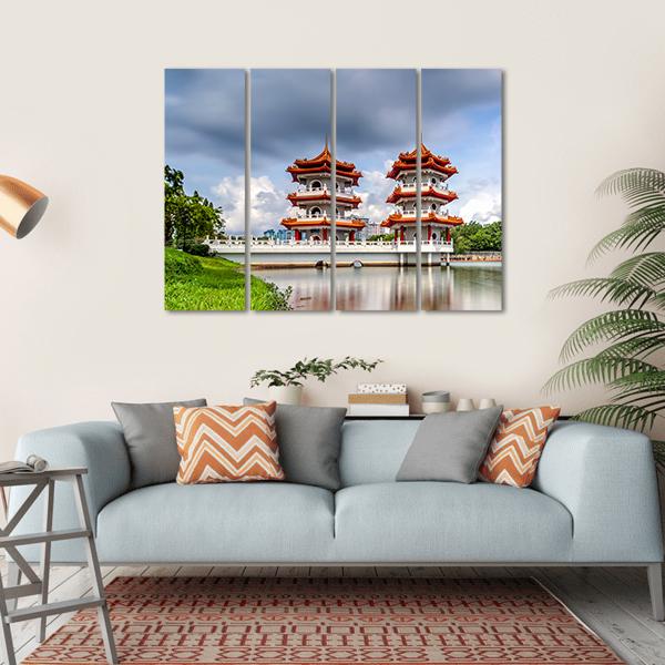 Twin Pagoda China Canvas Wall Art-4 Horizontal-Gallery Wrap-34" x 24"-Tiaracle