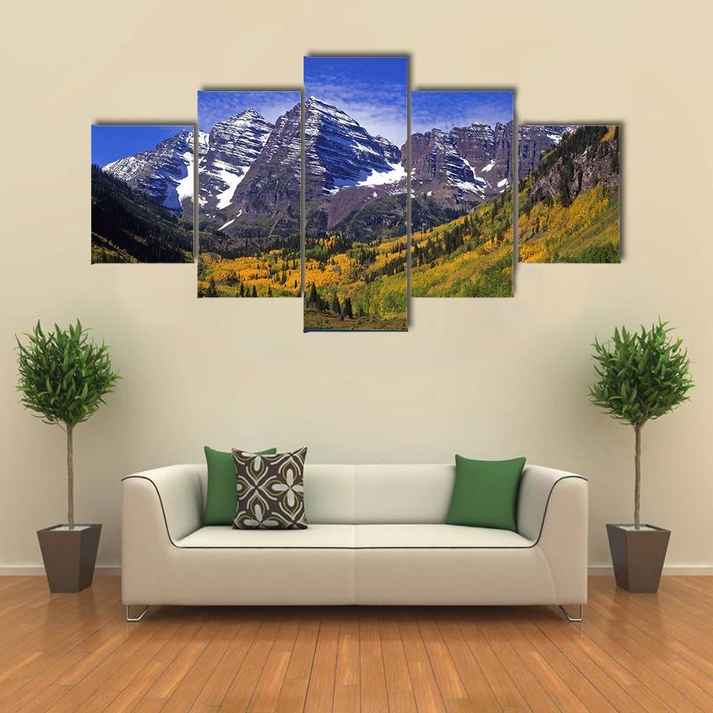 Maroon Bells Canvas Wall Art-5 Star-Gallery Wrap-62" x 32"-Tiaracle