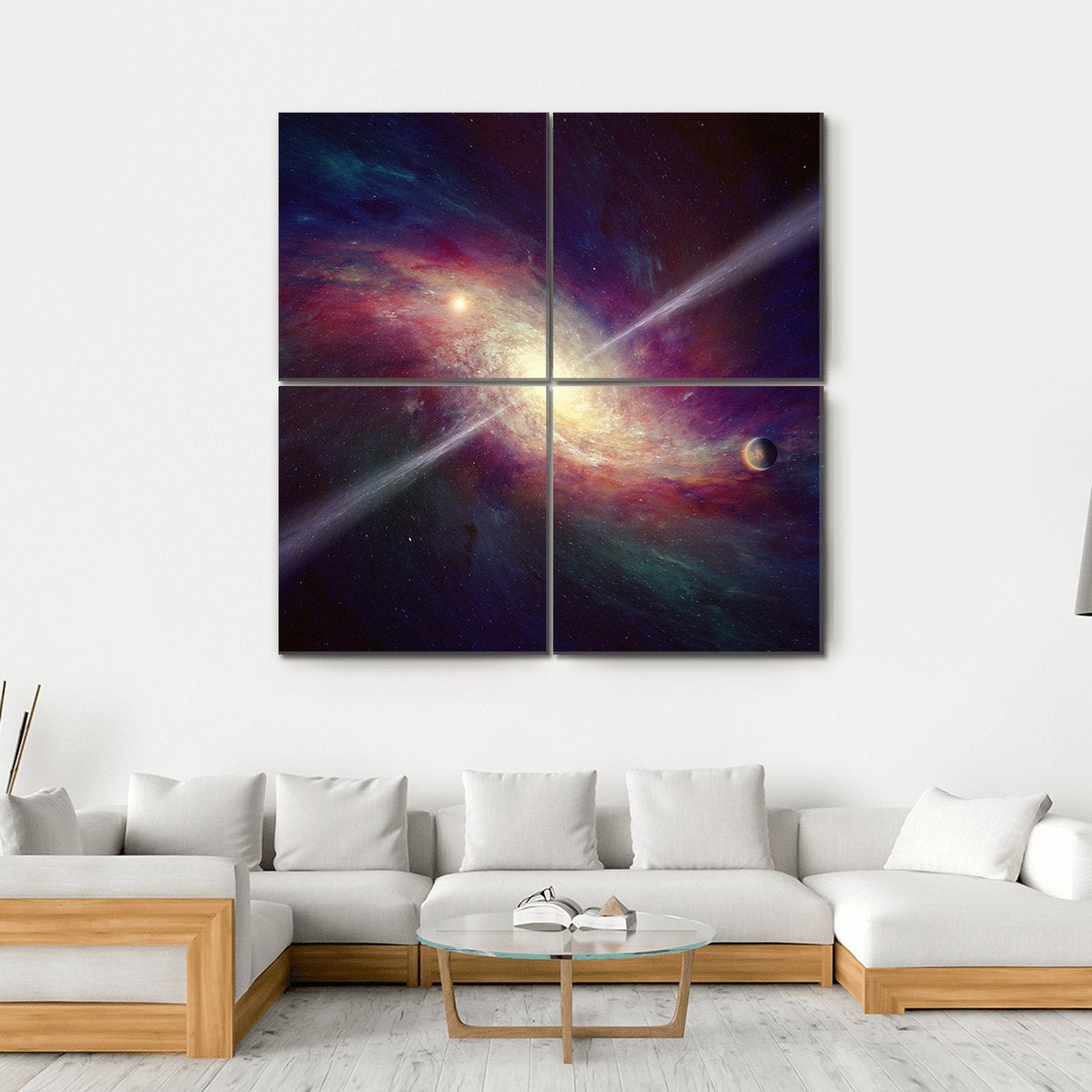 Twisted Galaxy Bright Quasar In Deep Space Canvas Wall Art-4 Square-Gallery Wrap-17" x 17"-Tiaracle