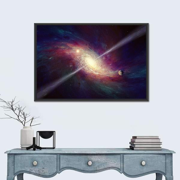 Twisted Galaxy Bright Quasar In Deep Space Canvas Wall Art-5 Horizontal-Gallery Wrap-22" x 12"-Tiaracle