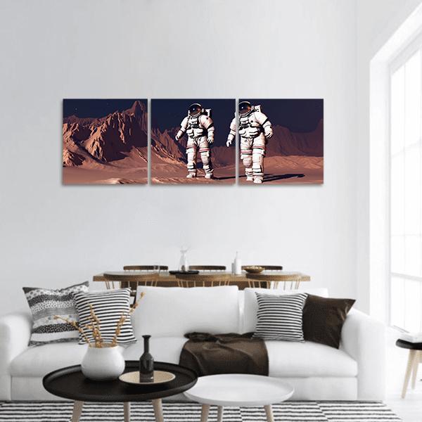 Two Astronauts On Mars Panoramic Canvas Wall Art-3 Piece-25" x 08"-Tiaracle