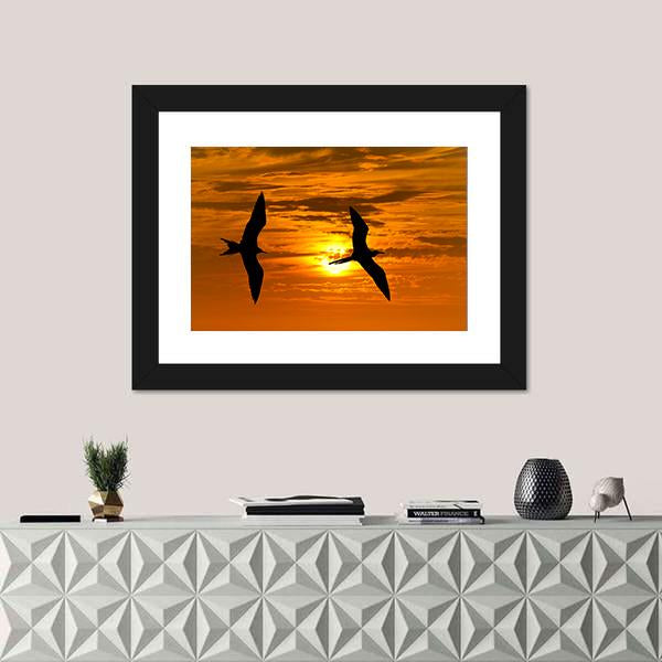 Two Birds Flying Silhouette At Sunset Canvas Wall Art-3 Horizontal-Gallery Wrap-25" x 16"-Tiaracle