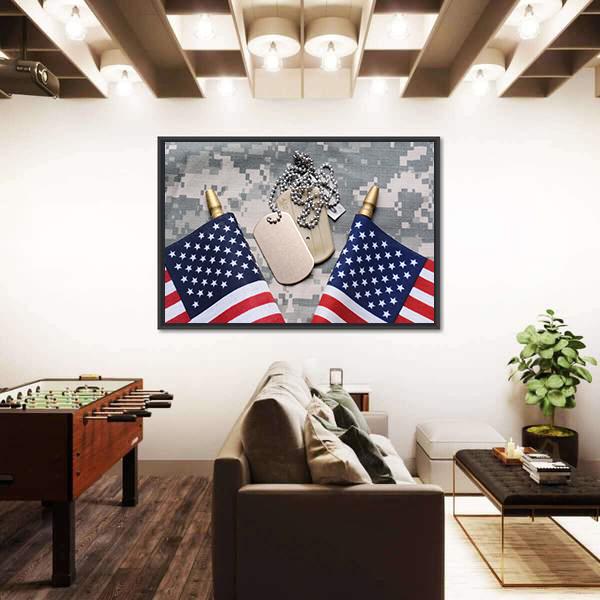 Two Crossed American Flags Canvas Wall Art-5 Horizontal-Gallery Wrap-22" x 12"-Tiaracle