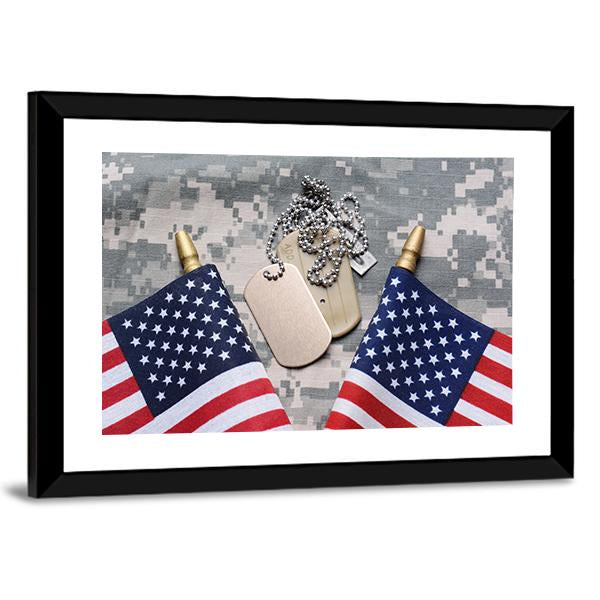 Two Crossed American Flags Canvas Wall Art-5 Horizontal-Gallery Wrap-22" x 12"-Tiaracle