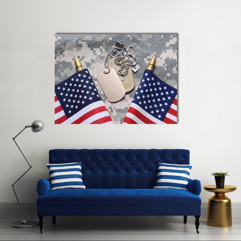 Two Crossed American Flags Canvas Wall Art-1 Piece-Gallery Wrap-48" x 32"-Tiaracle