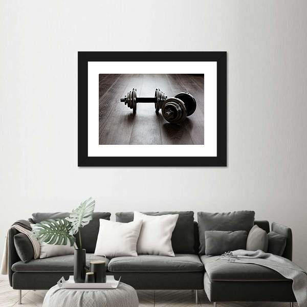 Two Dumbbells For Fitness Canvas Wall Art-1 Piece-Framed Print-20" x 16"-Tiaracle
