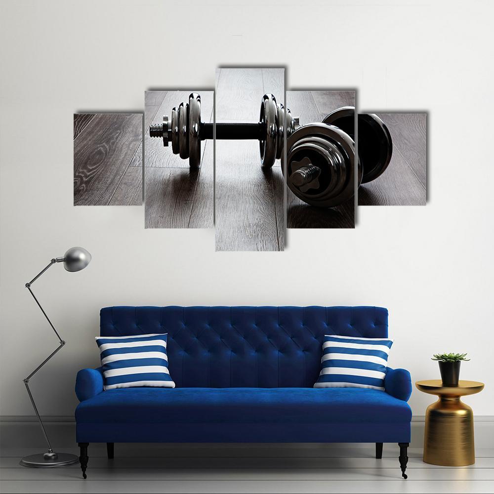 Two Dumbbells For Fitness Canvas Wall Art-5 Star-Gallery Wrap-62" x 32"-Tiaracle