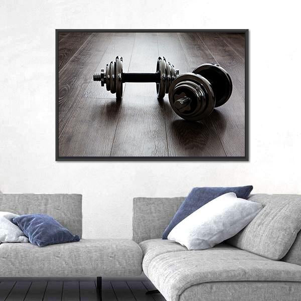 Two Dumbbells For Fitness Panoramic Canvas Wall Art-1 Piece-36" x 12"-Tiaracle