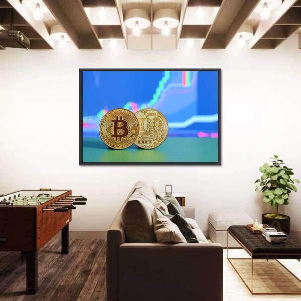 Two Gold Bitcoins Canvas Wall Art-5 Horizontal-Gallery Wrap-22" x 12"-Tiaracle