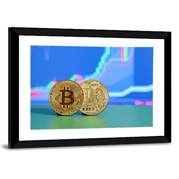 Two Gold Bitcoins Canvas Wall Art-3 Horizontal-Gallery Wrap-25" x 16"-Tiaracle