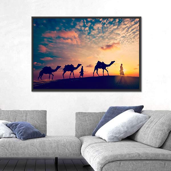 Two Indian Cameleers Canvas Wall Art-1 Piece-Floating Frame-24" x 16"-Tiaracle