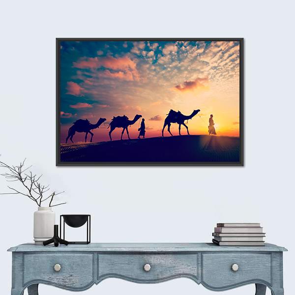 Two Indian Cameleers Canvas Wall Art-5 Horizontal-Gallery Wrap-22" x 12"-Tiaracle