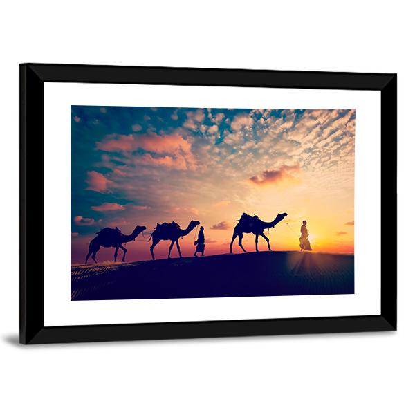 Two Indian Cameleers Canvas Wall Art-5 Horizontal-Gallery Wrap-22" x 12"-Tiaracle