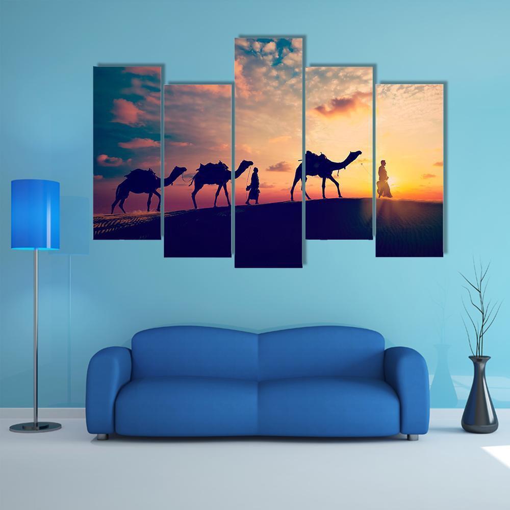 Two Indian Cameleers Canvas Wall Art-5 Pop-Gallery Wrap-47" x 32"-Tiaracle