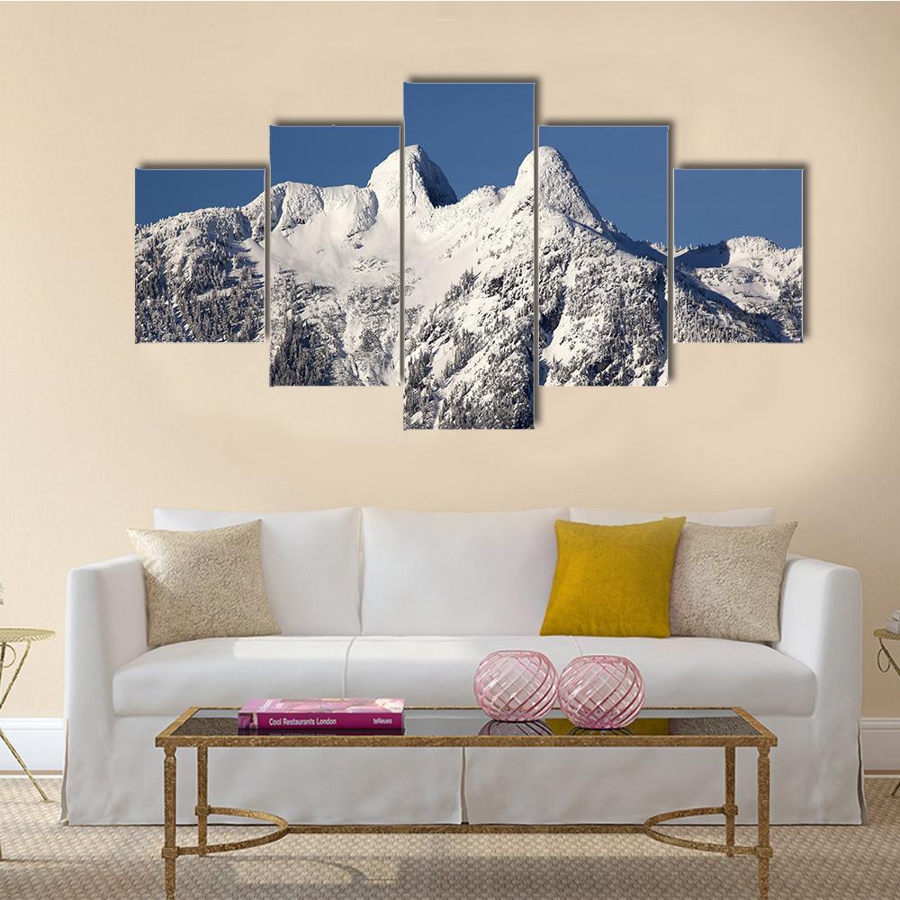 Two Lions Snow Mountains Canvas Wall Art-5 Star-Gallery Wrap-62" x 32"-Tiaracle