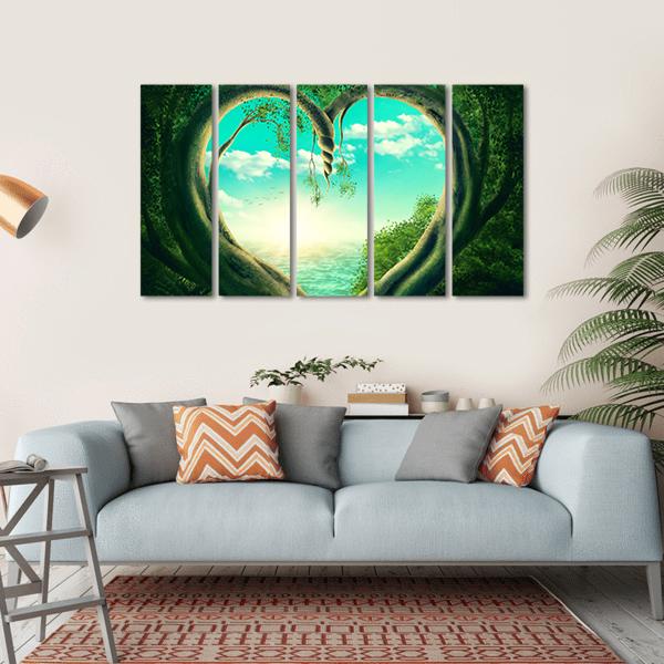 Two Trees Forming A Heart Canvas Wall Art-5 Horizontal-Gallery Wrap-22" x 12"-Tiaracle