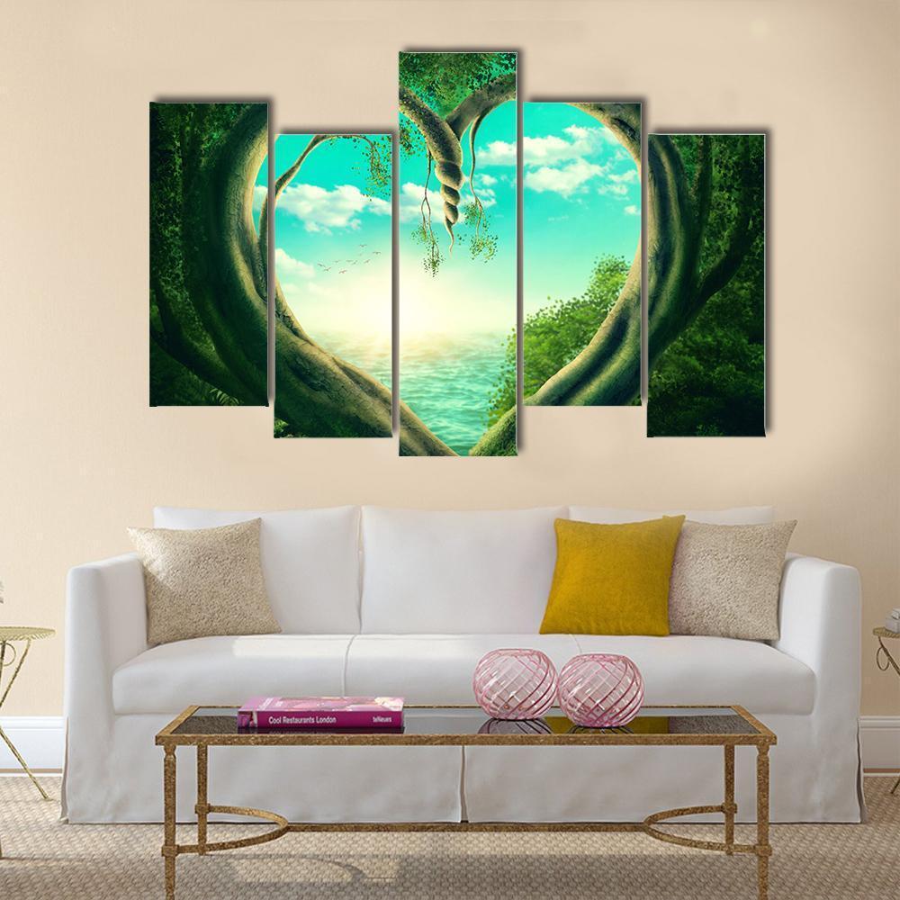 Two Trees Forming A Heart Canvas Wall Art-5 Pop-Gallery Wrap-47" x 32"-Tiaracle