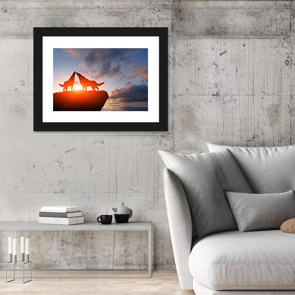 Two Wolves Pack On A Mountain Top Canvas Wall Art-5 Horizontal-Gallery Wrap-22" x 12"-Tiaracle