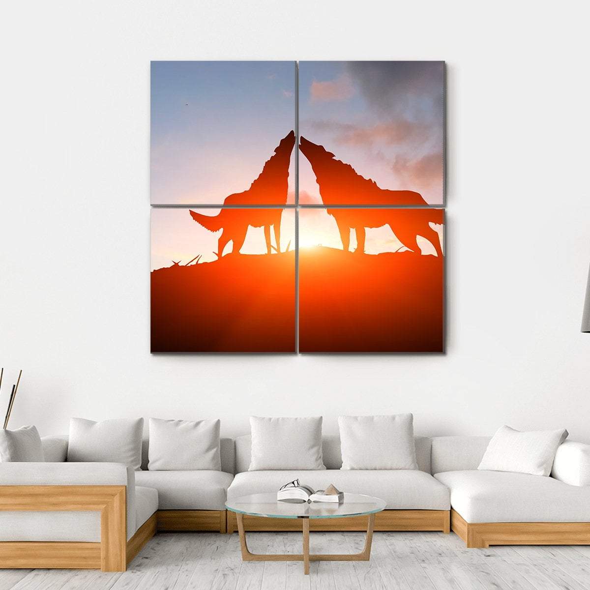 Two Wolves Pack On A Mountain Top Canvas Wall Art-4 Square-Gallery Wrap-17" x 17"-Tiaracle