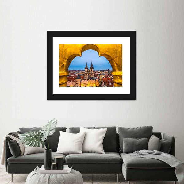 Tyn Church And Old Town Square In Prague Canvas Wall Art-1 Piece-Framed Print-20" x 16"-Tiaracle