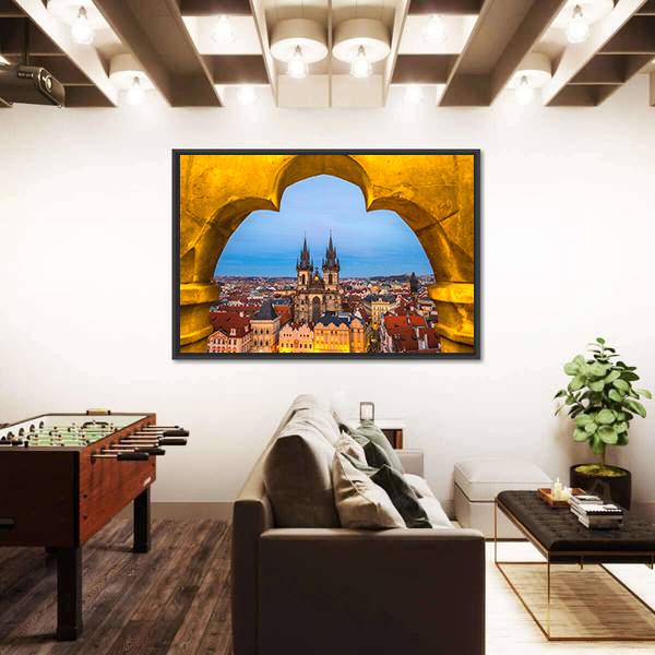 Tyn Church And Old Town Square In Prague Canvas Wall Art-3 Horizontal-Gallery Wrap-25" x 16"-Tiaracle