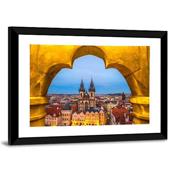 Tyn Church And Old Town Square In Prague Canvas Wall Art-3 Horizontal-Gallery Wrap-25" x 16"-Tiaracle