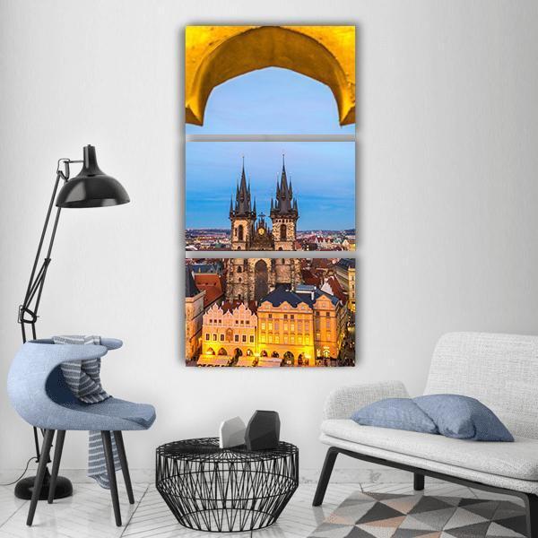 Tyn Church And Old Town Square In Prague Vertical Canvas Wall Art-3 Vertical-Gallery Wrap-12" x 25"-Tiaracle