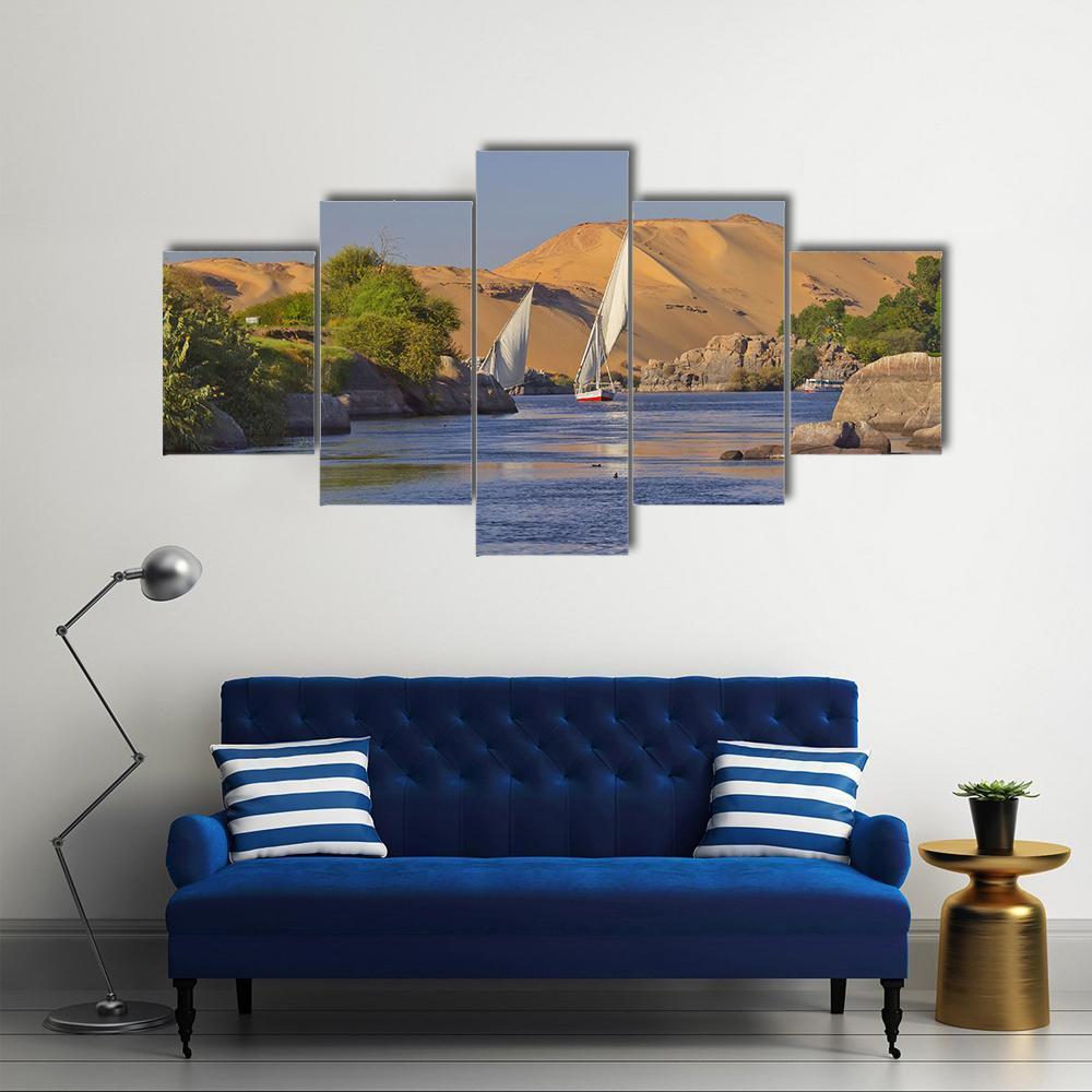 Typical Sailing On The Nile River Canvas Wall Art-5 Star-Gallery Wrap-62" x 32"-Tiaracle